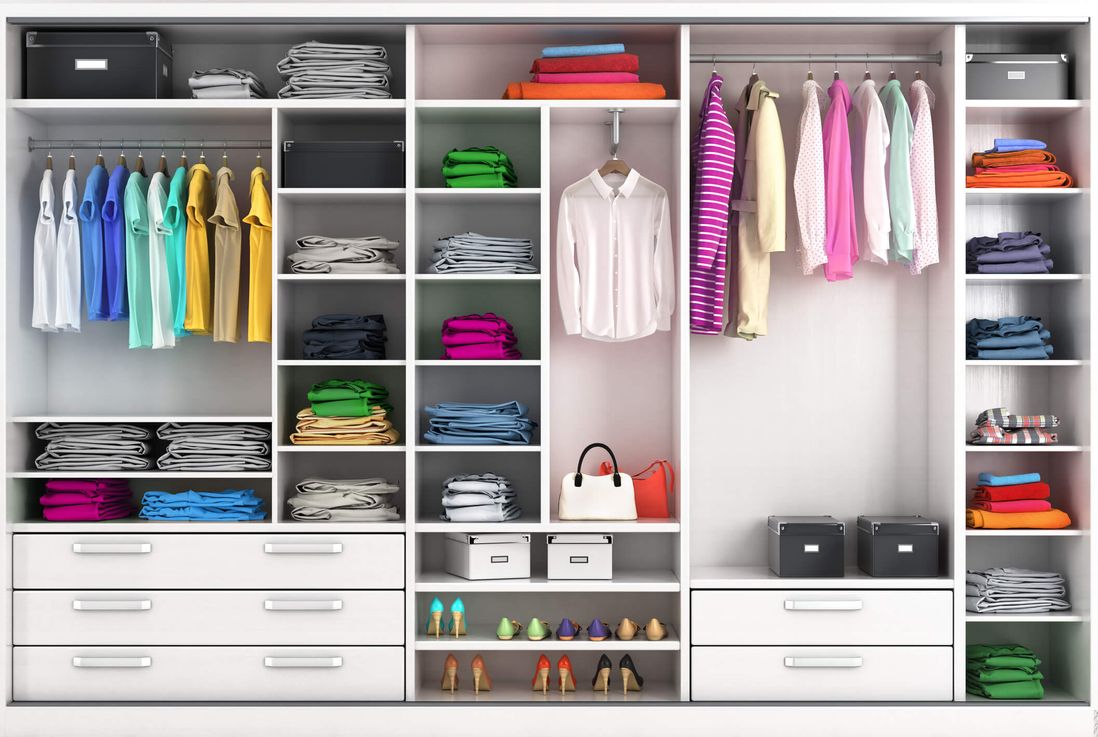 Wardrobe organised by colour